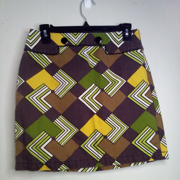 LOFT Dresses & Skirts - Loft Skirt Women 0P 0 Petite Retro Look 100% Cotton Pattern Brown Green